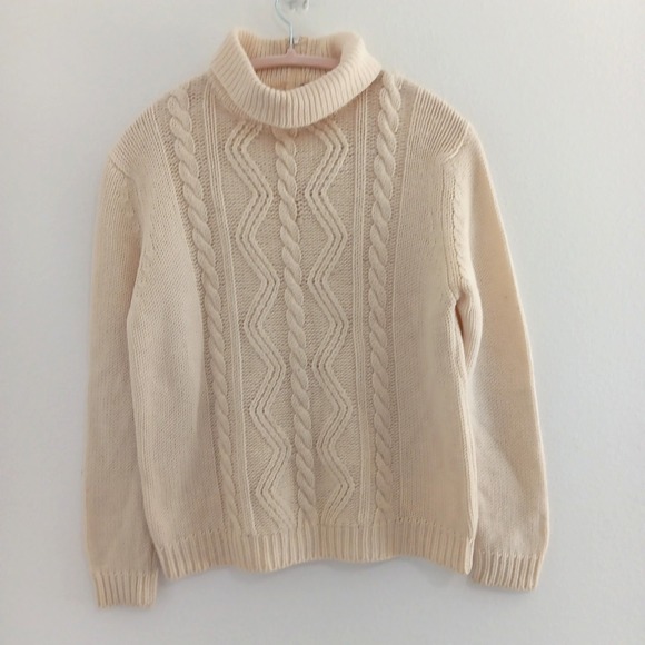 Sears Sweaters - VTG SEARS Fishermans Sweater Cable Knit Size 40 Ivory 100% Wool MARY LEWIS Retro